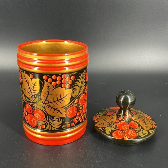 Russian Folk Art Painted Wood Lidded Canister - Picture 6 of 11